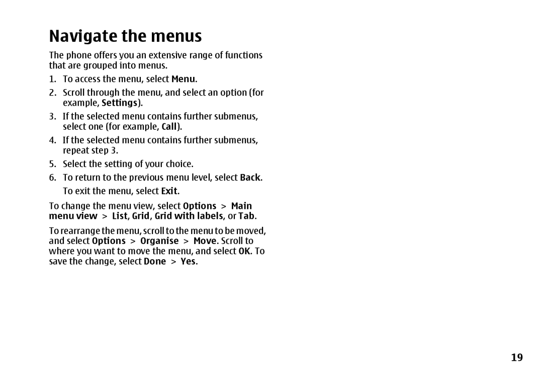 Nokia 5310 manual Navigate the menus 