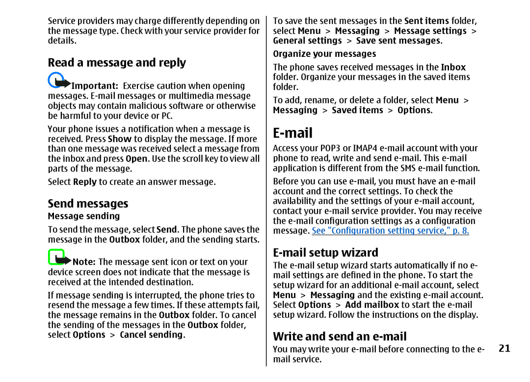 Nokia 5310 manual Read a message and reply, Send messages, Mail setup wizard, Write and send an e-mail 
