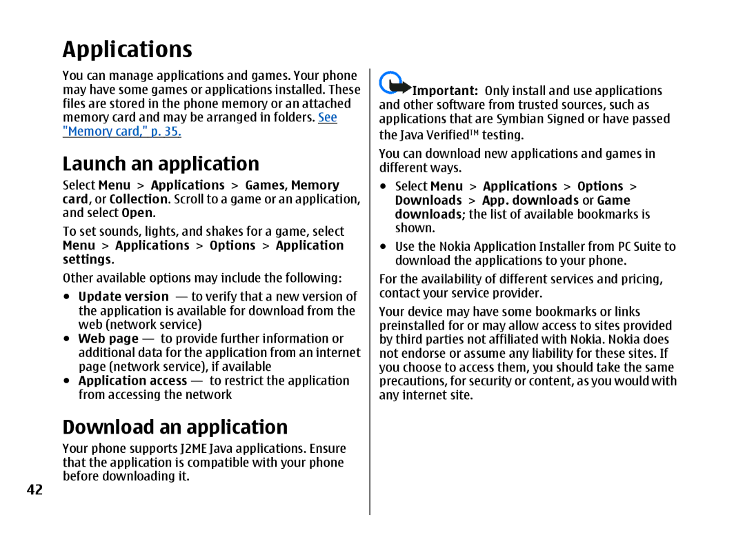 Nokia 5310 manual Applications, Launch an application, Download an application 