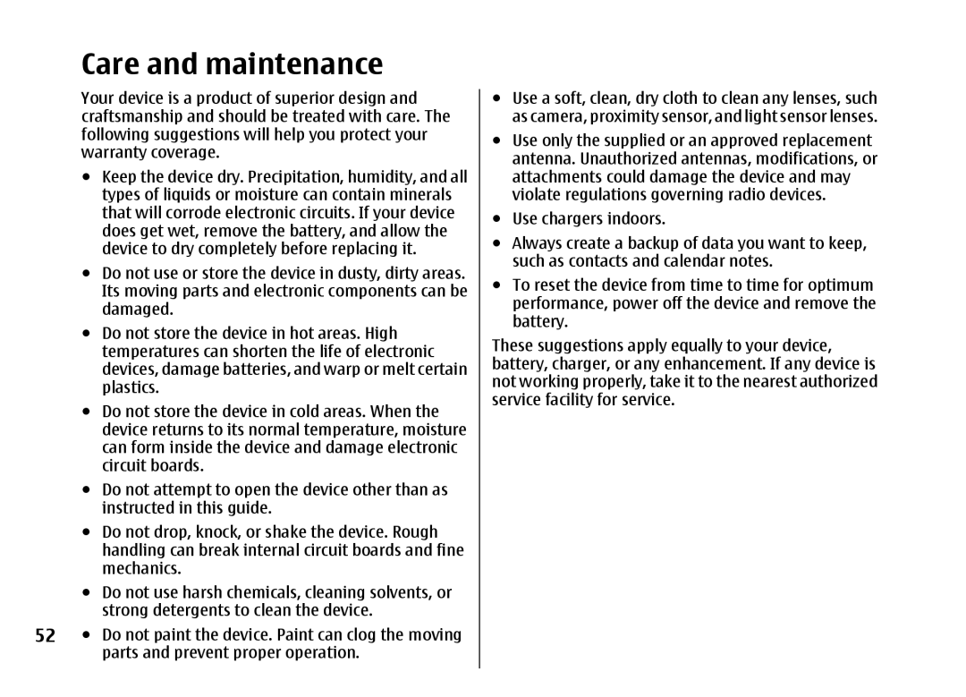 Nokia 5310 manual Care and maintenance 