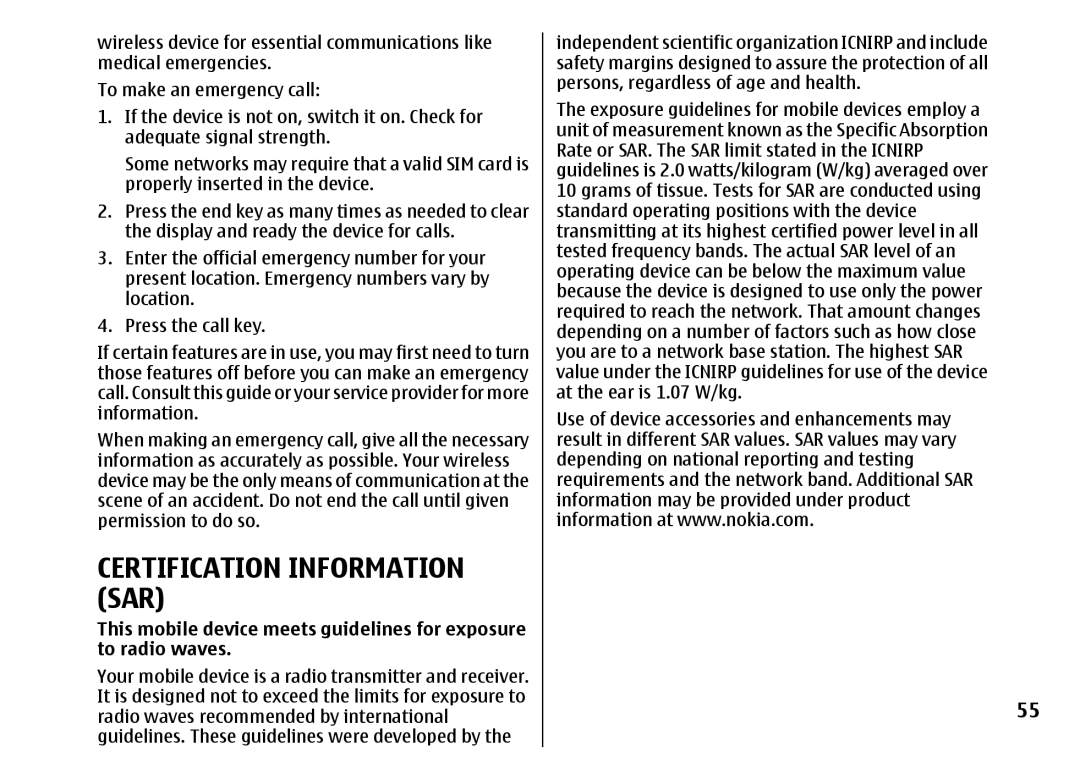 Nokia 5310 manual Certification Information SAR 