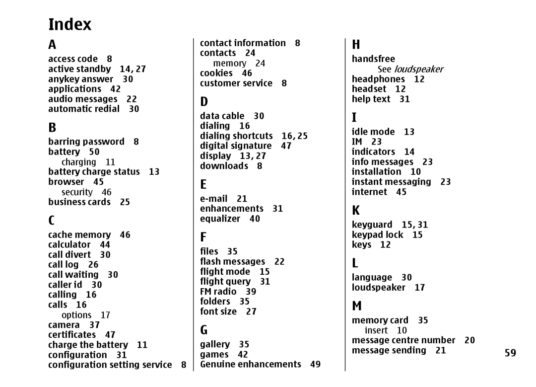 Nokia 5310 manual Index 