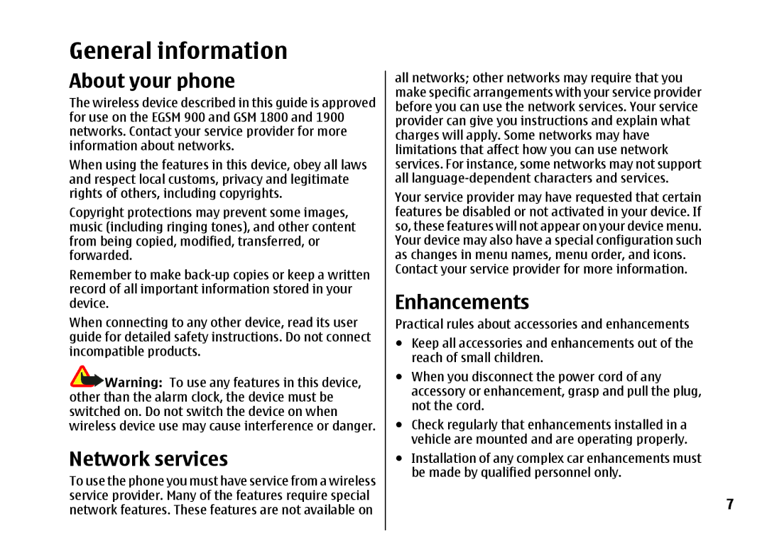 Nokia 5310 manual General information, About your phone, Network services, Enhancements 