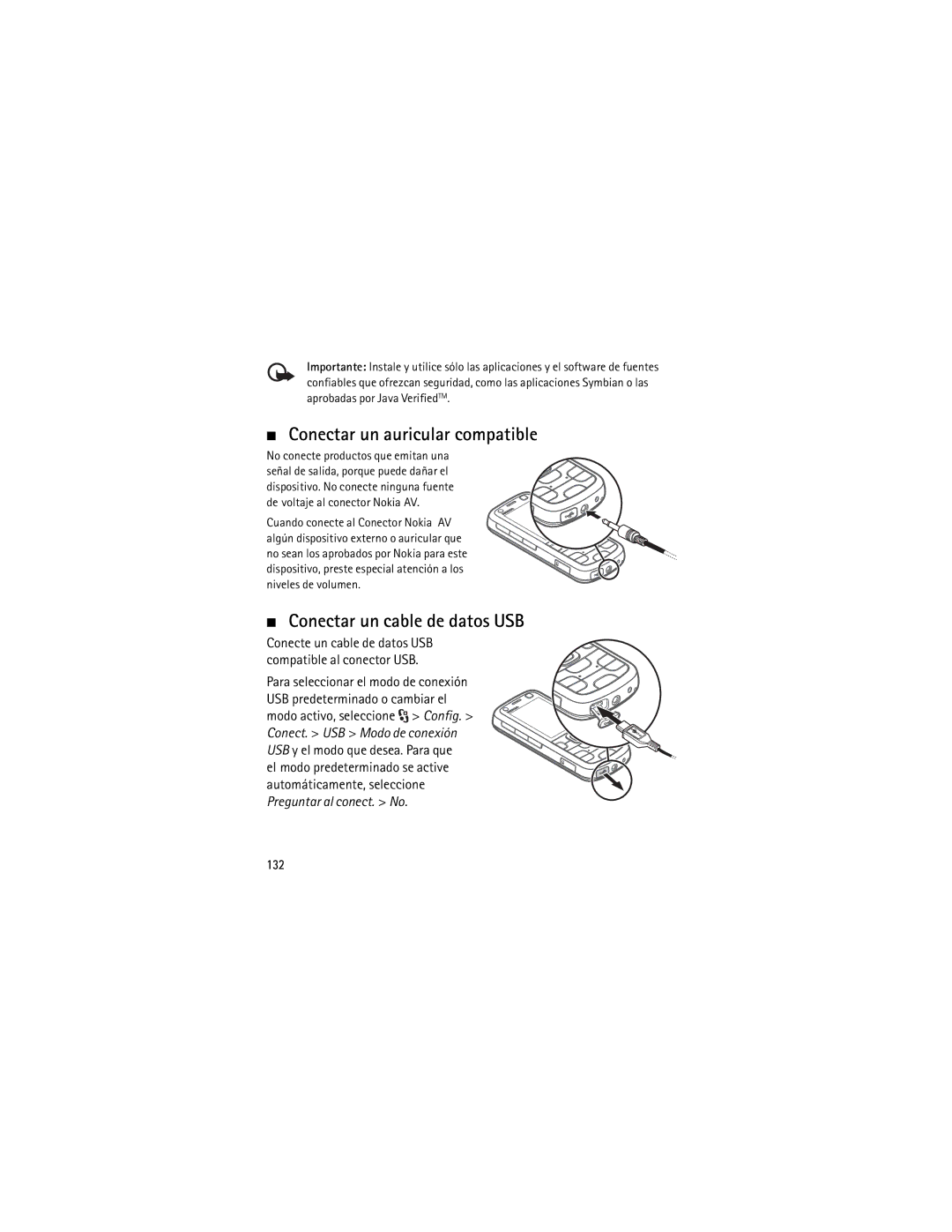 Nokia 5320 manual Conectar un auricular compatible, Conectar un cable de datos USB, 132 