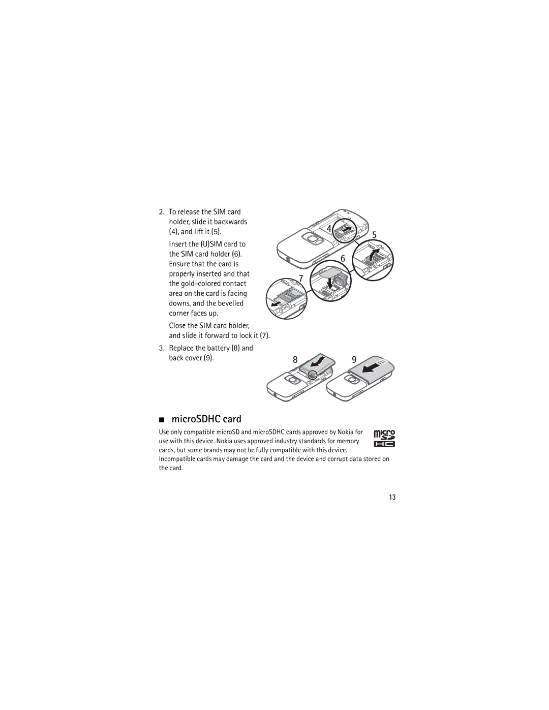 Nokia 5320 manual MicroSDHC card, Lift it 