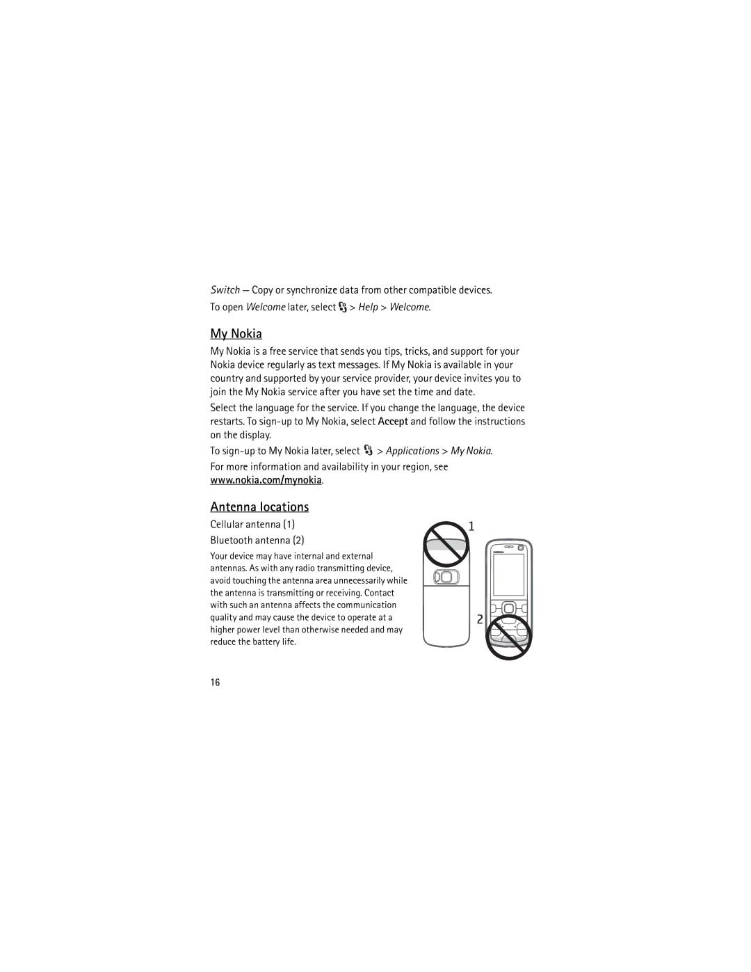 Nokia 5320 manual My Nokia, Antenna locations, Cellular antenna Bluetooth antenna 