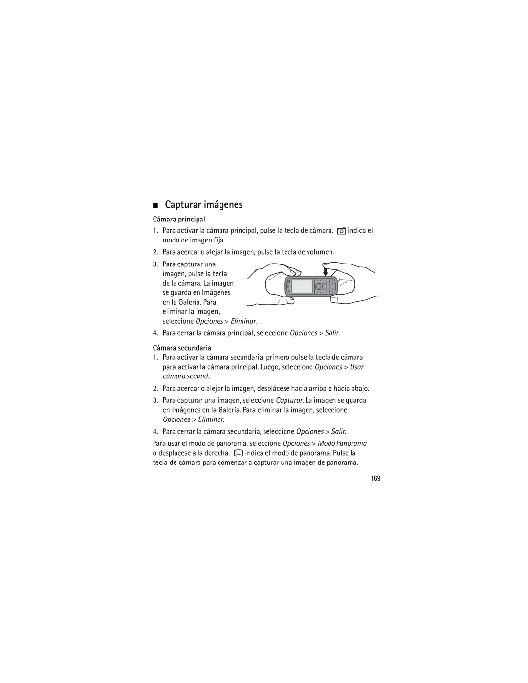 Nokia 5320 manual Capturar imágenes, Cámara principal, Cámara secundaria, 169 