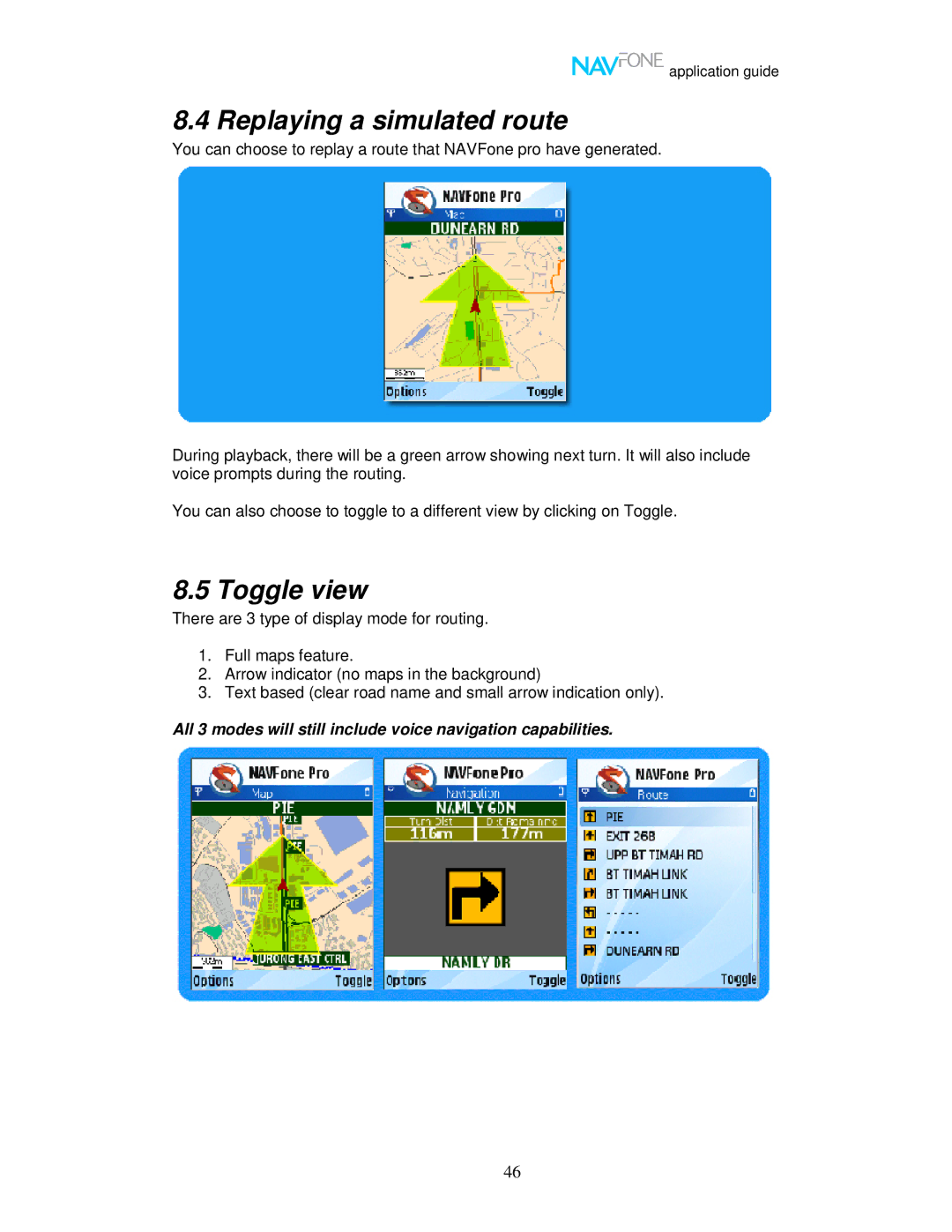 Nokia 60 user manual Replaying a simulated route, Toggle view 