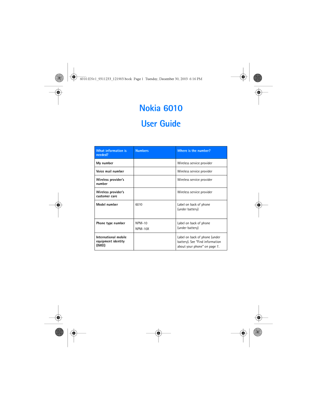 Nokia 6010 manual Nokia User Guide, What information is Numbers Where is the number? Needed? 