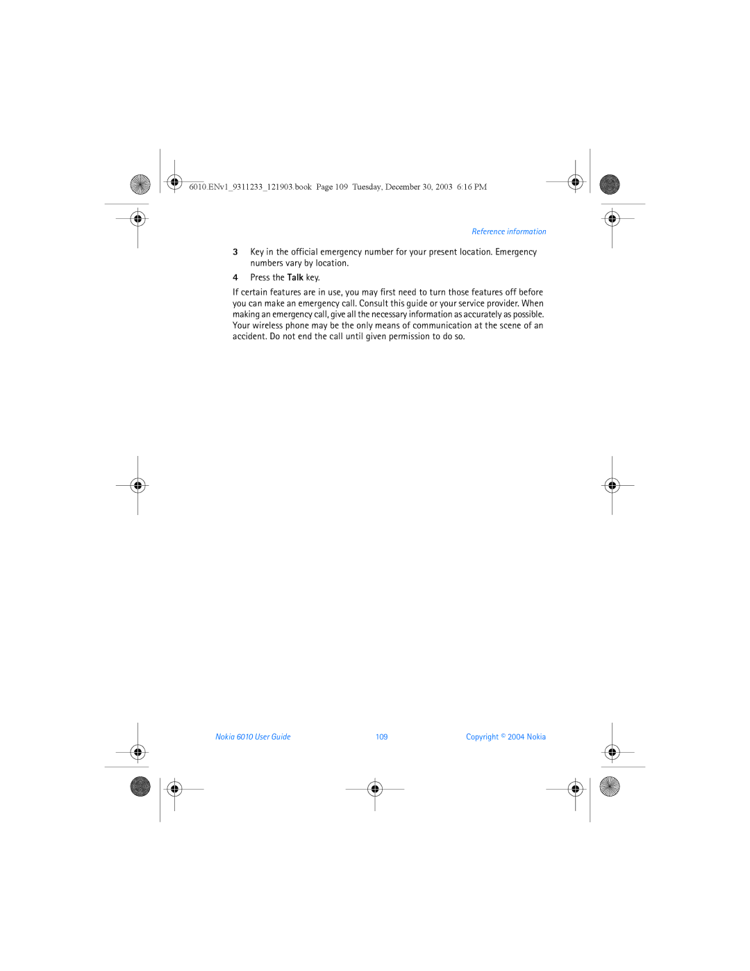 Nokia manual Nokia 6010 User Guide 109 