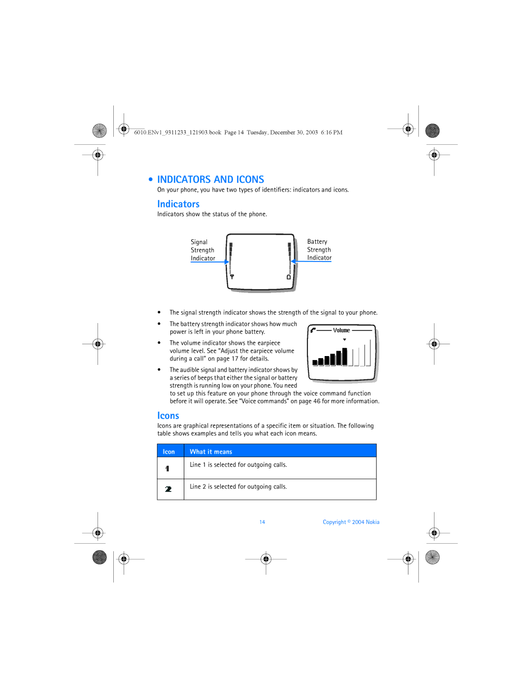 Nokia 6010 manual Indicators and Icons 