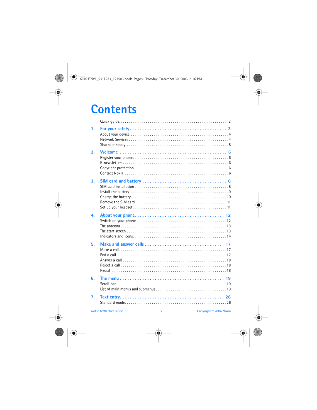 Nokia 6010 manual Contents 