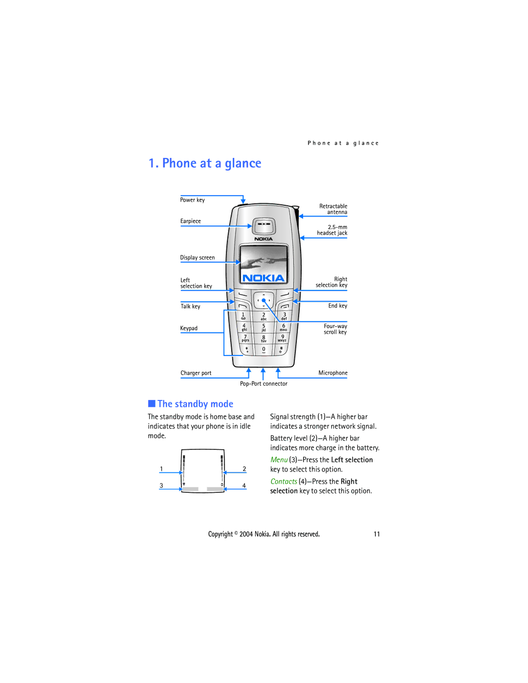 Nokia 6015 manual Phone at a glance, Standby mode 