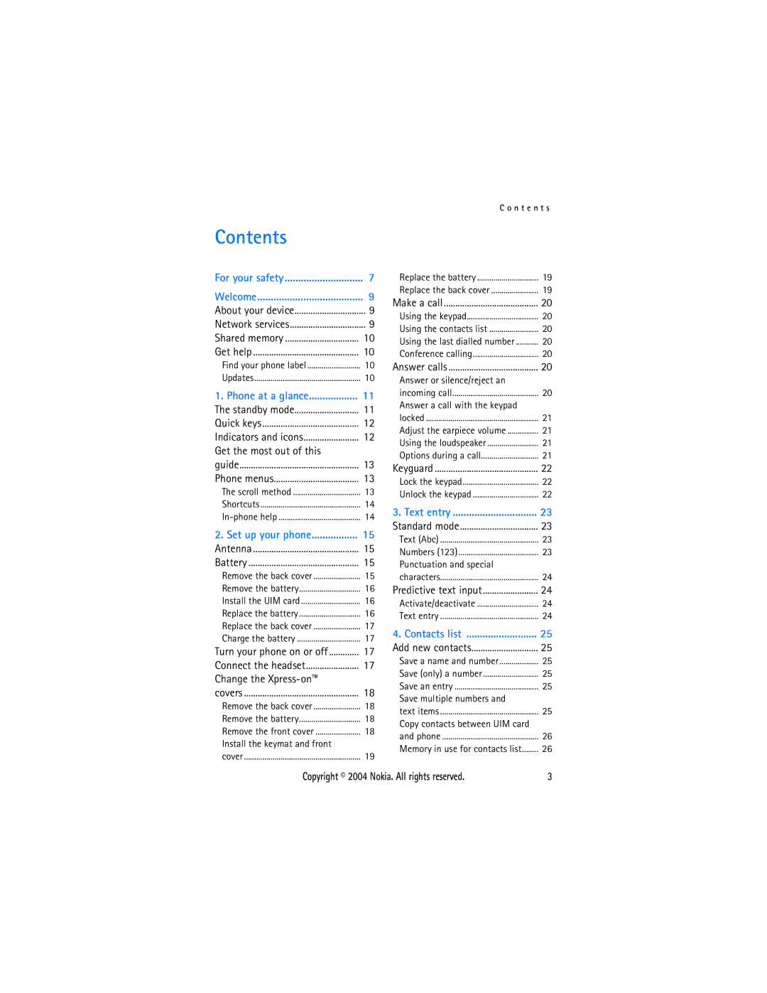 Nokia 6015 manual Contents 