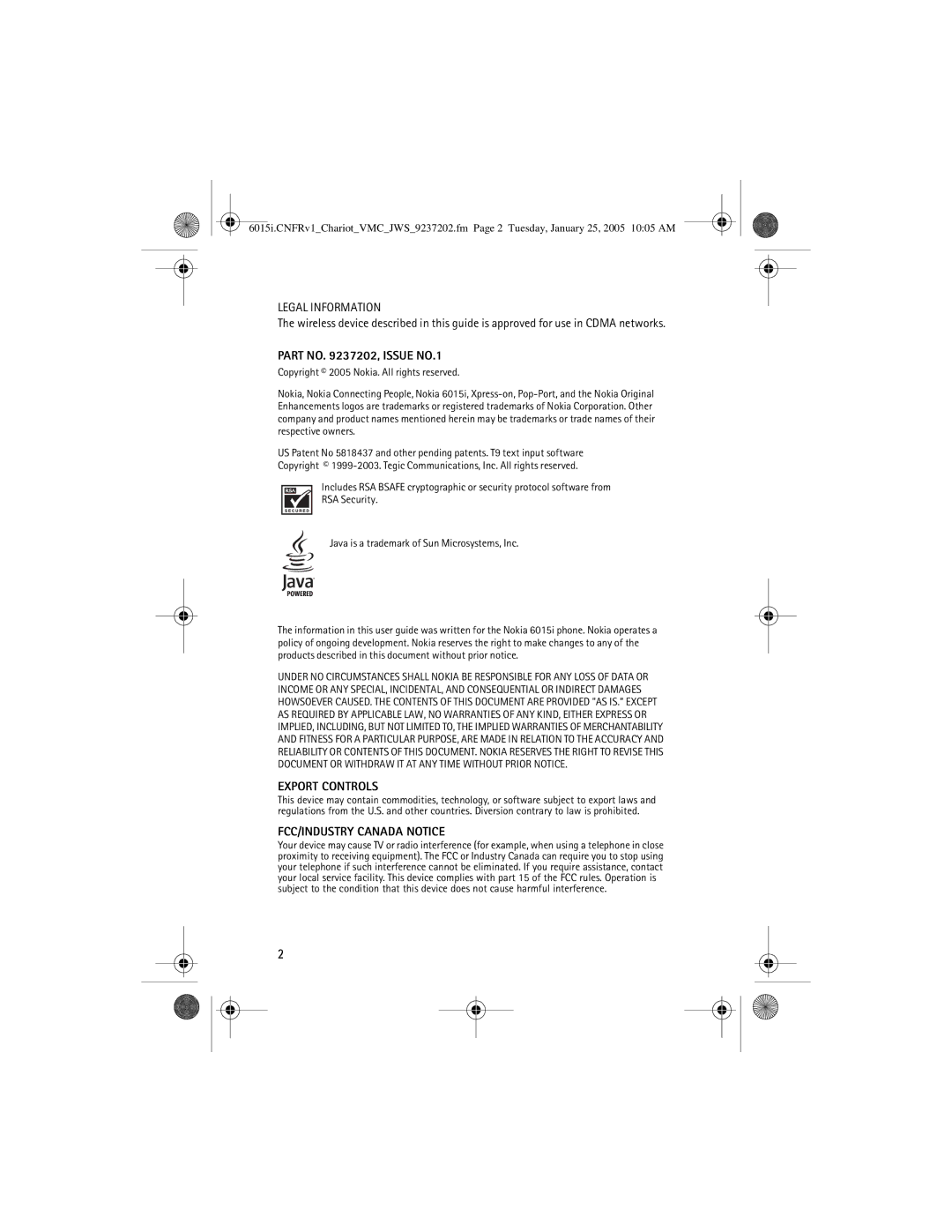Nokia 6015i manual Export Controls 