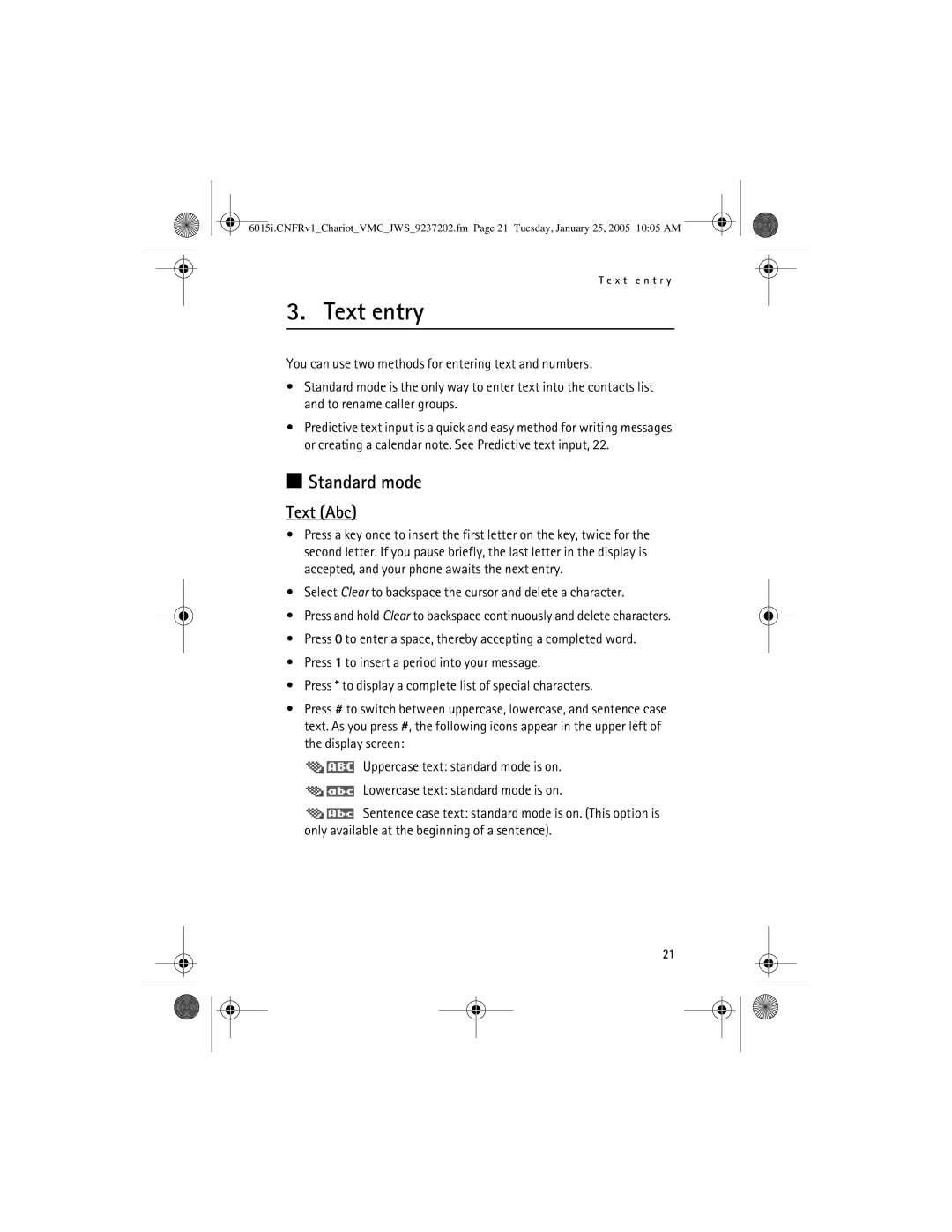 Nokia 6015i manual Text entry, Standard mode, Text Abc 