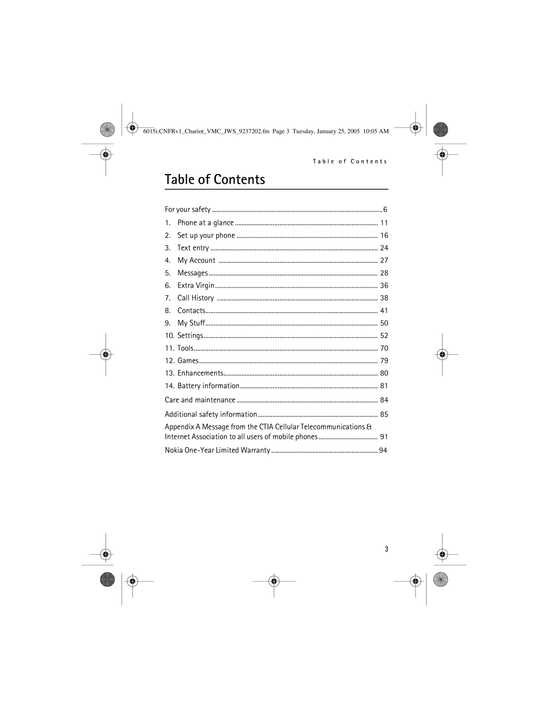 Nokia 6015i manual Table of Contents 