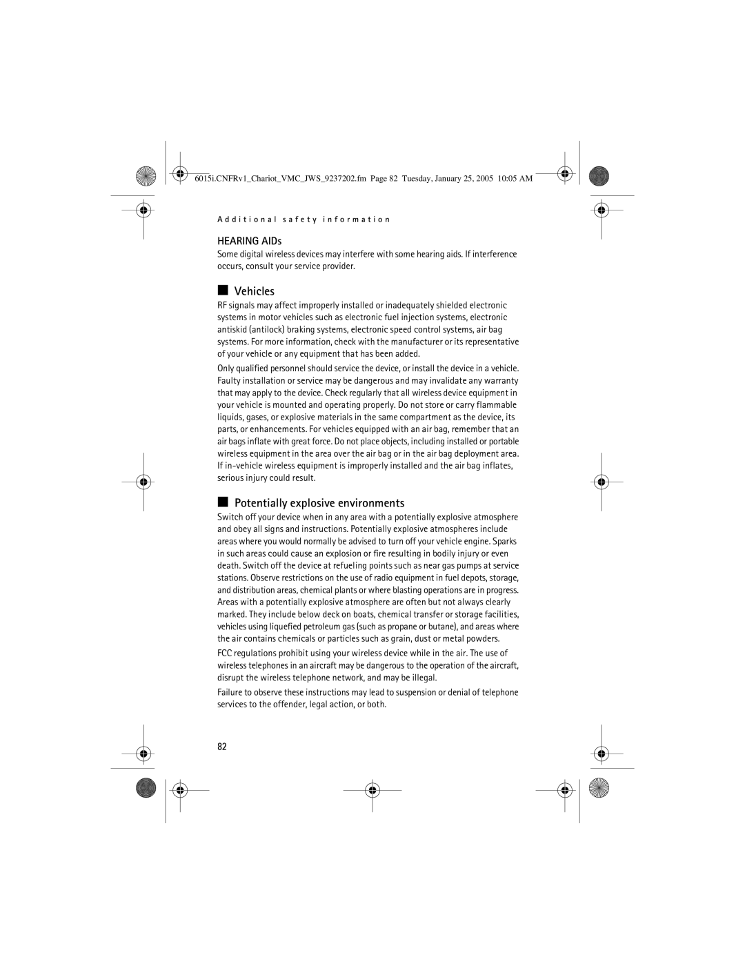 Nokia 6015i manual Vehicles, Potentially explosive environments, Hearing AIDs 