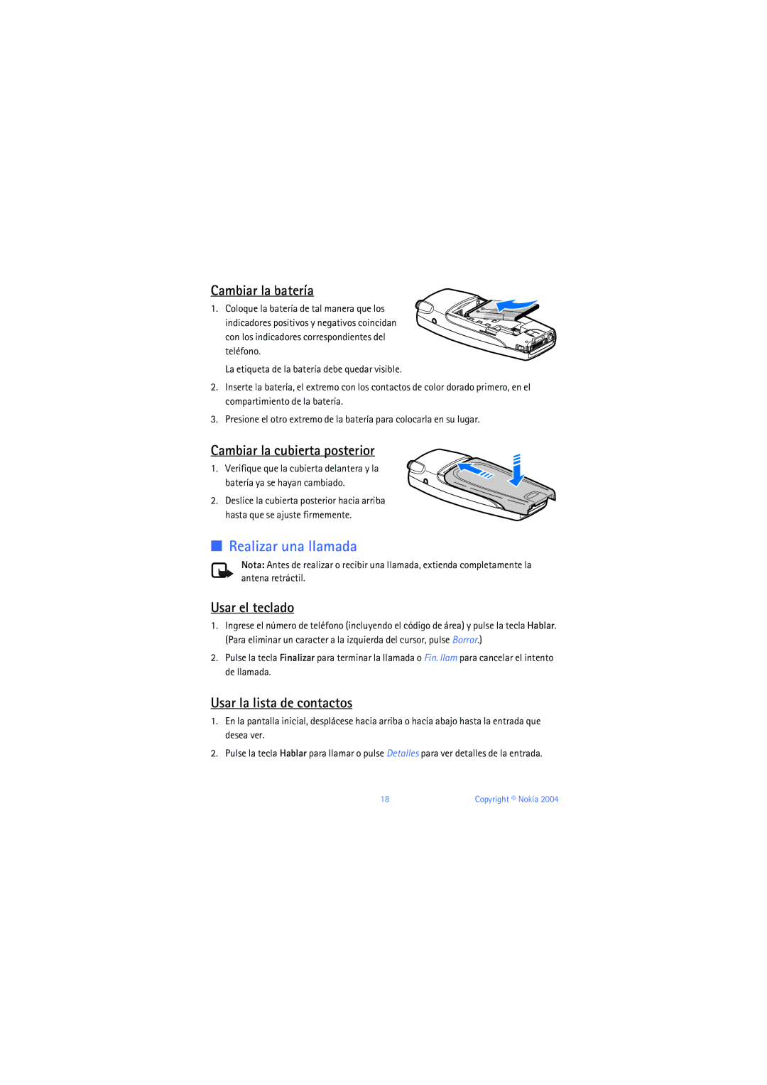 Nokia 6019i warranty Realizar una llamada, Usar el teclado, Usar la lista de contactos 