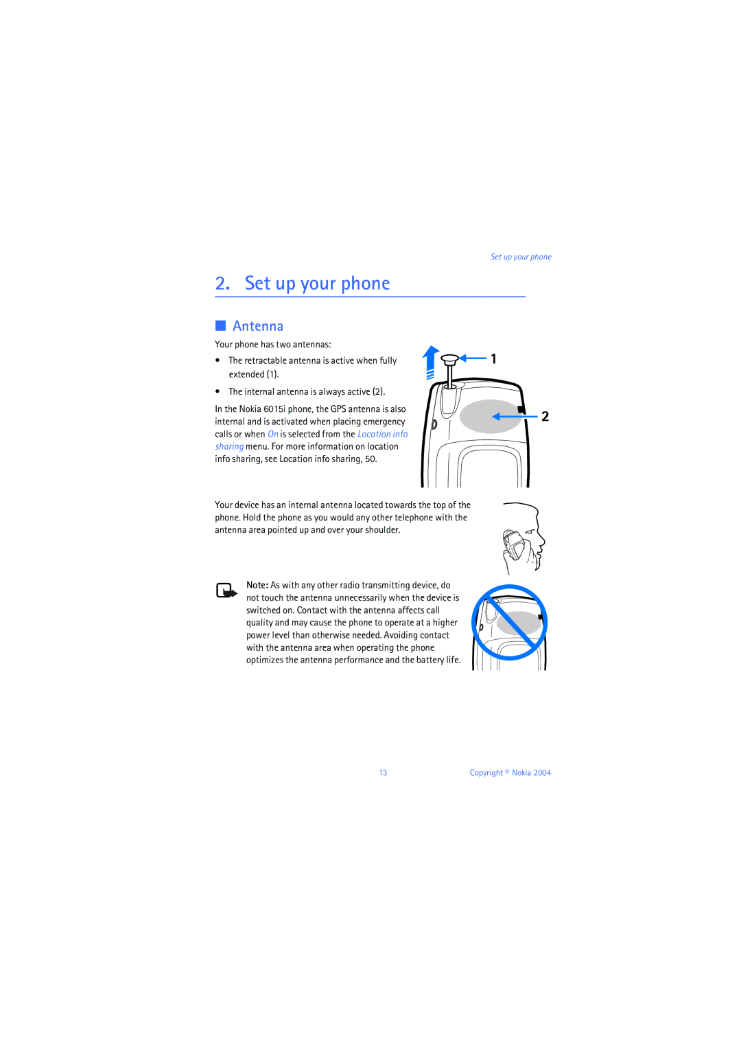 Nokia 6019i warranty Set up your phone, Antenna 