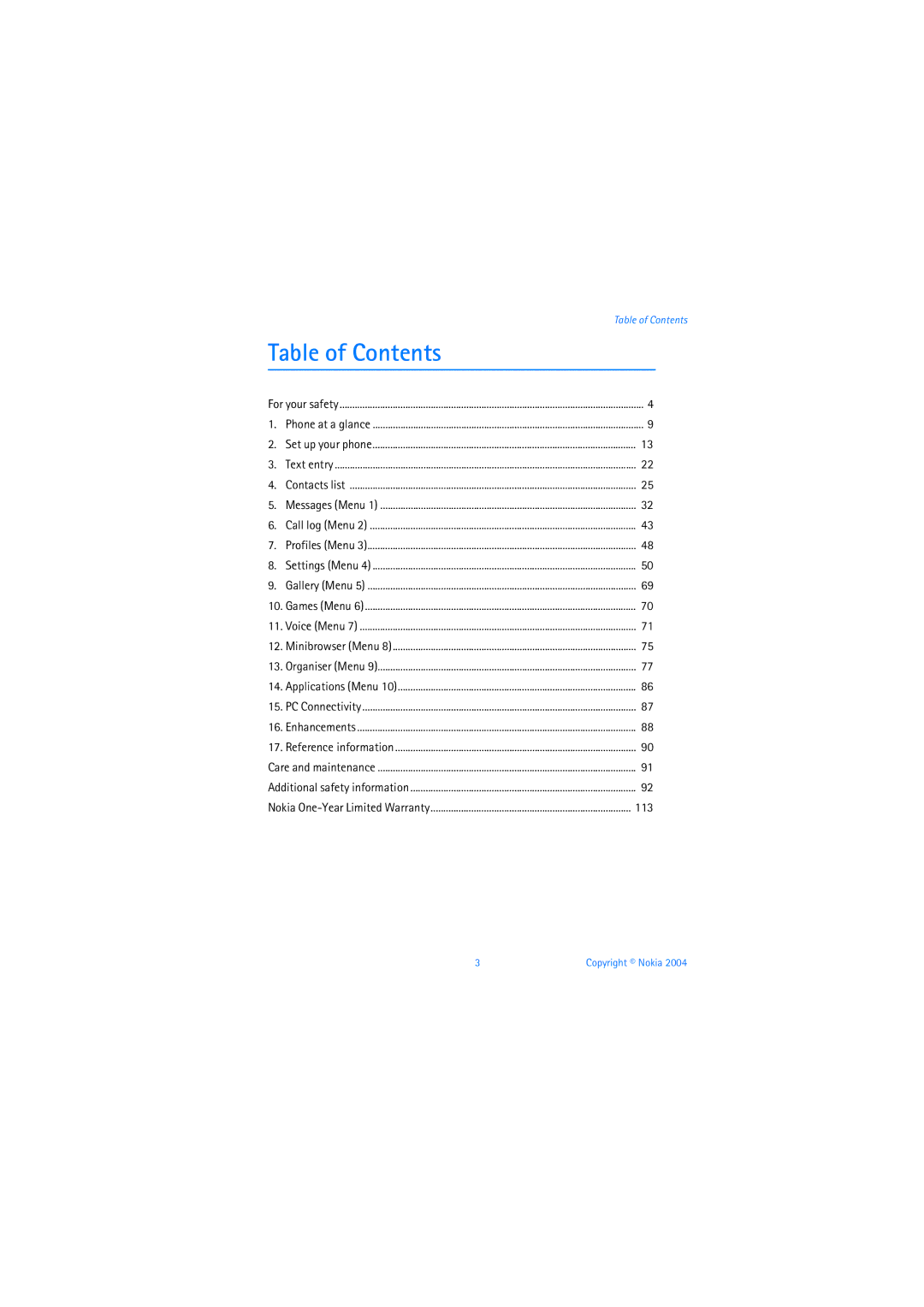 Nokia 6019i warranty Table of Contents 