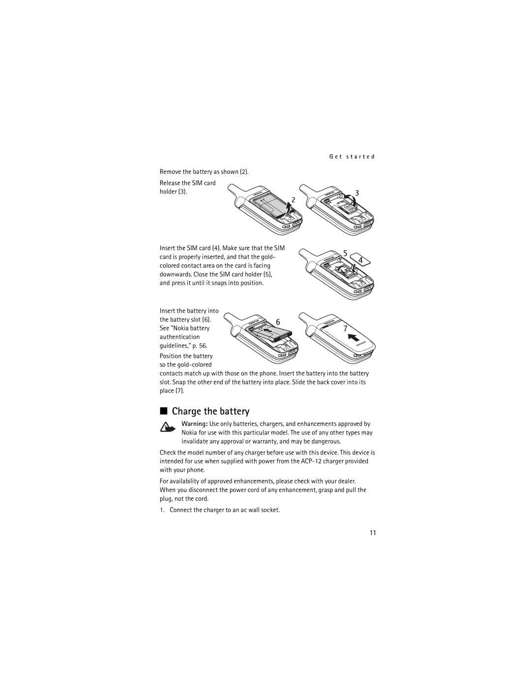 Nokia 6061, 6060 manual Charge the battery, Remove the battery as shown Release the SIM card holder 