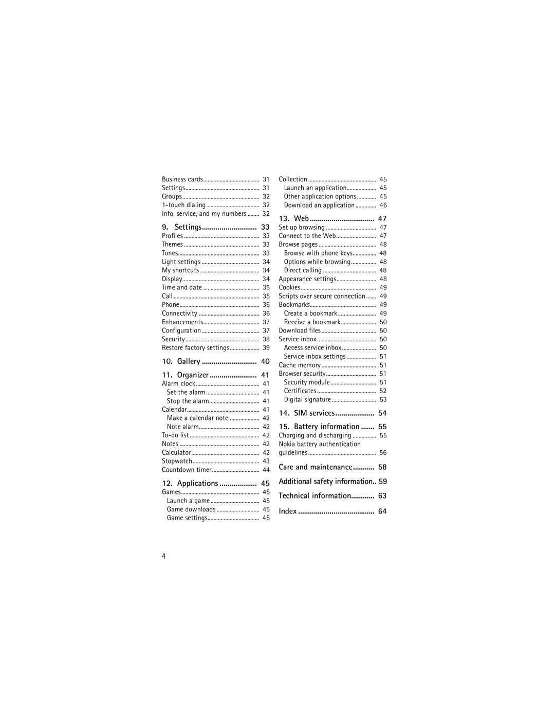 Nokia 6060, 6061 manual Nokia battery authentication, Settings 