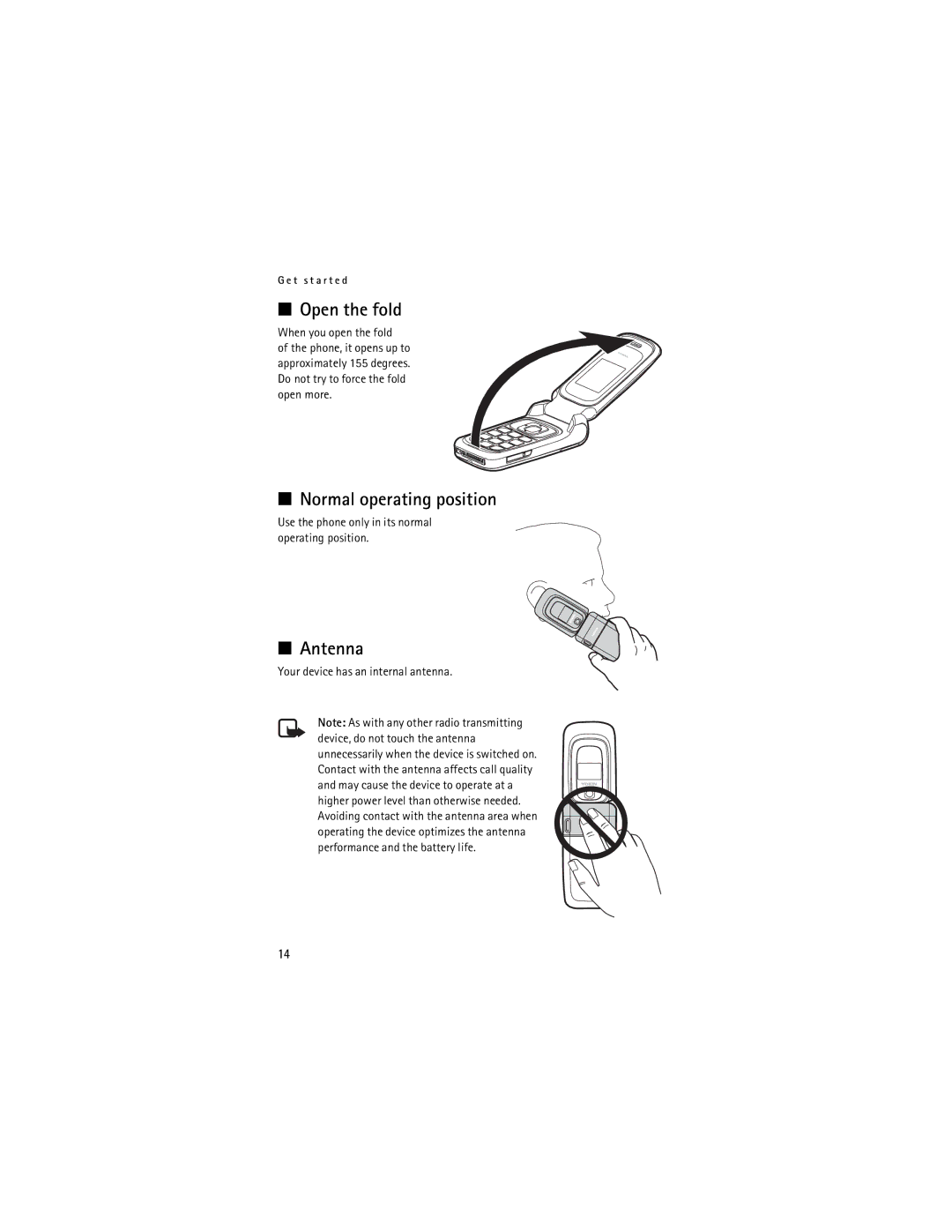 Nokia 6085 manual Open the fold, Normal operating position, Antenna 