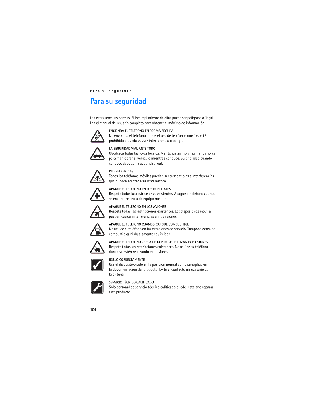 Nokia 6086i manual Para su seguridad, 104 