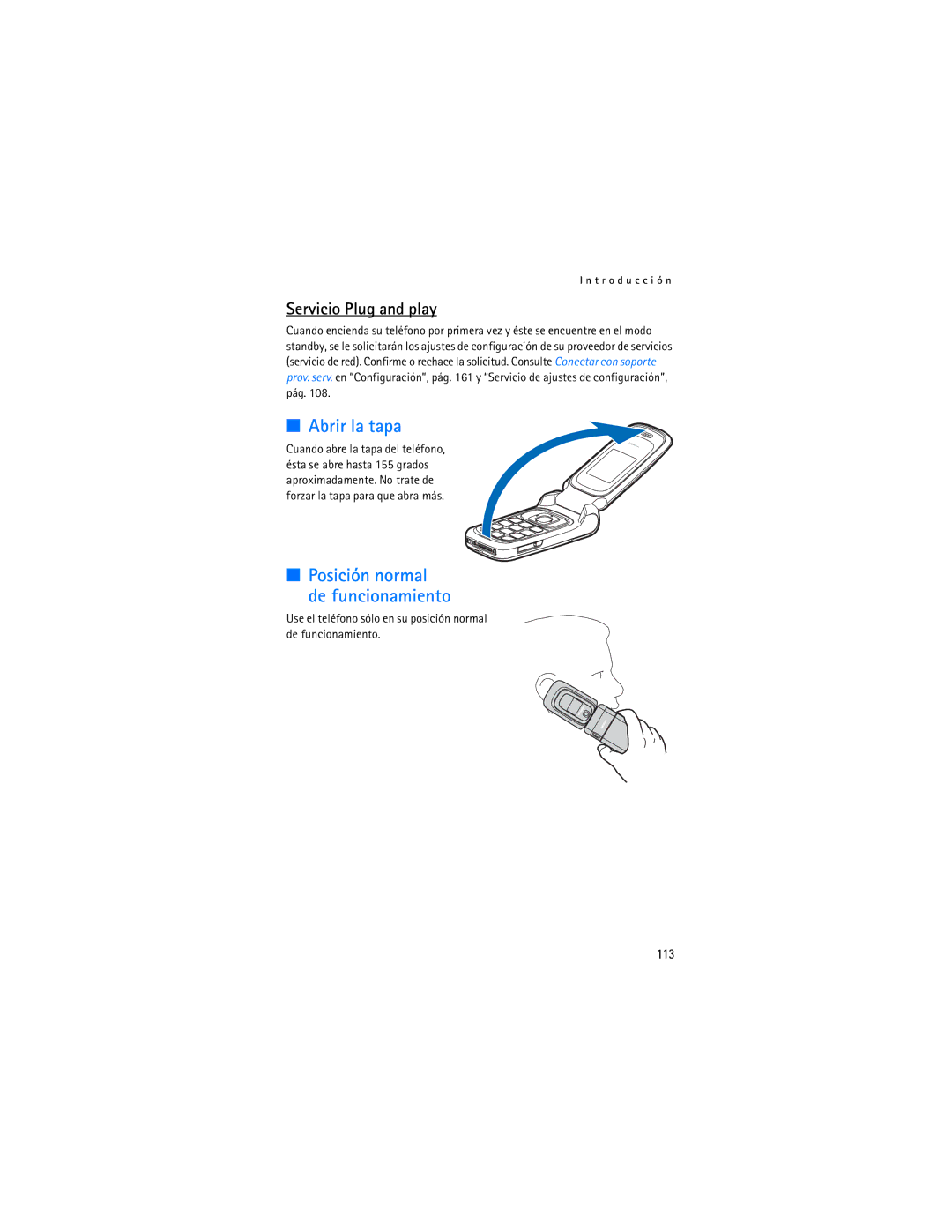 Nokia 6086i manual Abrir la tapa, Servicio Plug and play, 113 