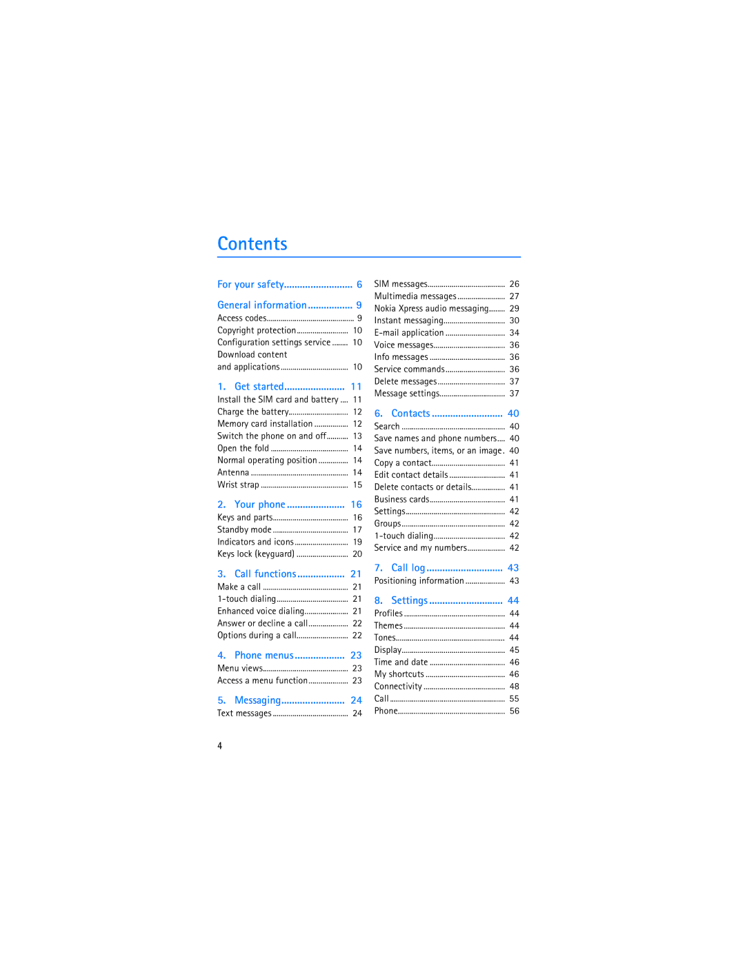 Nokia 6086i manual Contents 