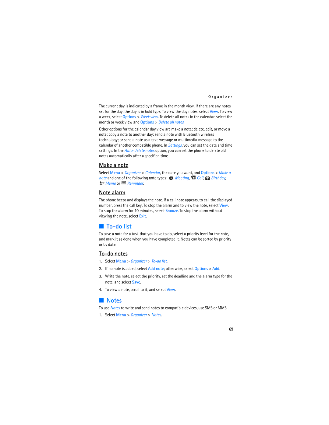 Nokia 6086i manual To-do list, Make a note, To-do notes 