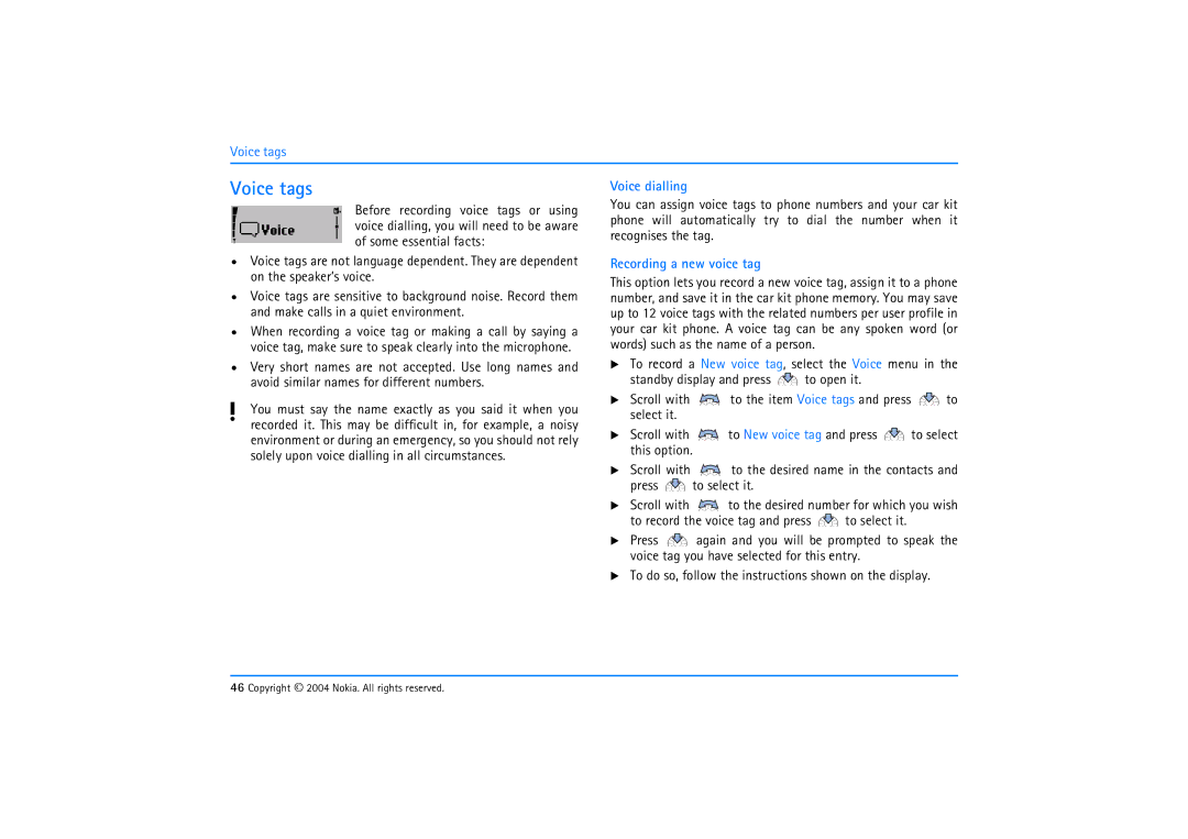 Nokia 610 manual Voice tags, Recording a new voice tag 