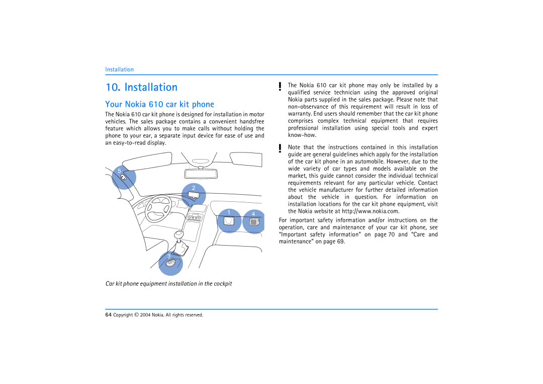 Nokia manual Installation, Your Nokia 610 car kit phone 