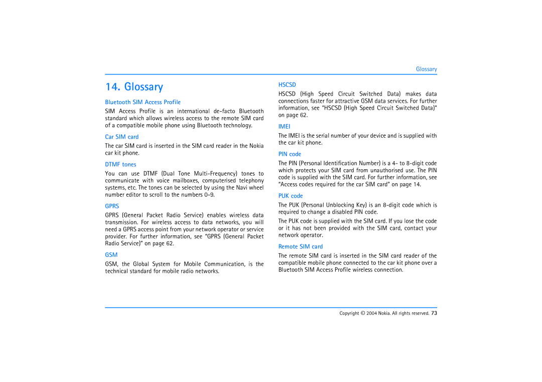 Nokia 610 manual Glossary 