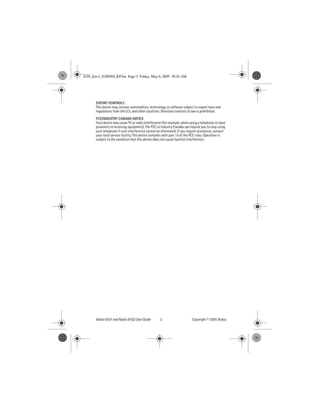 Nokia 6102, 6101 manual Export Controls 