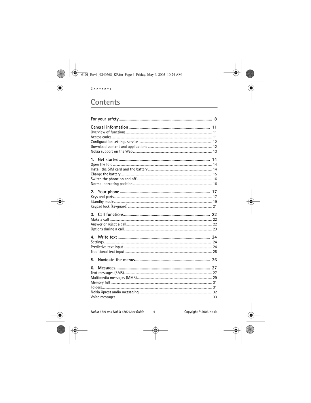 Nokia 6101, 6102 manual Contents 