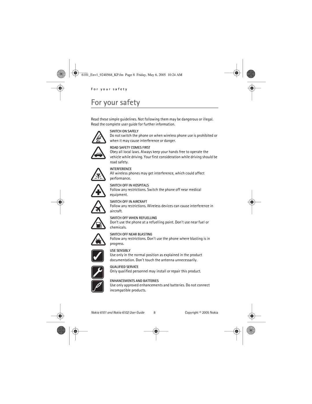 Nokia 6101, 6102 manual For your safety, Only qualified personnel may install or repair this product 