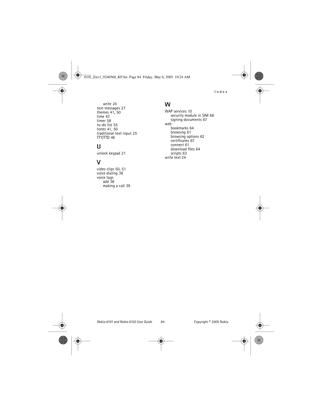 Nokia 6101, 6102 manual Security module in SIM 66 signing documents 