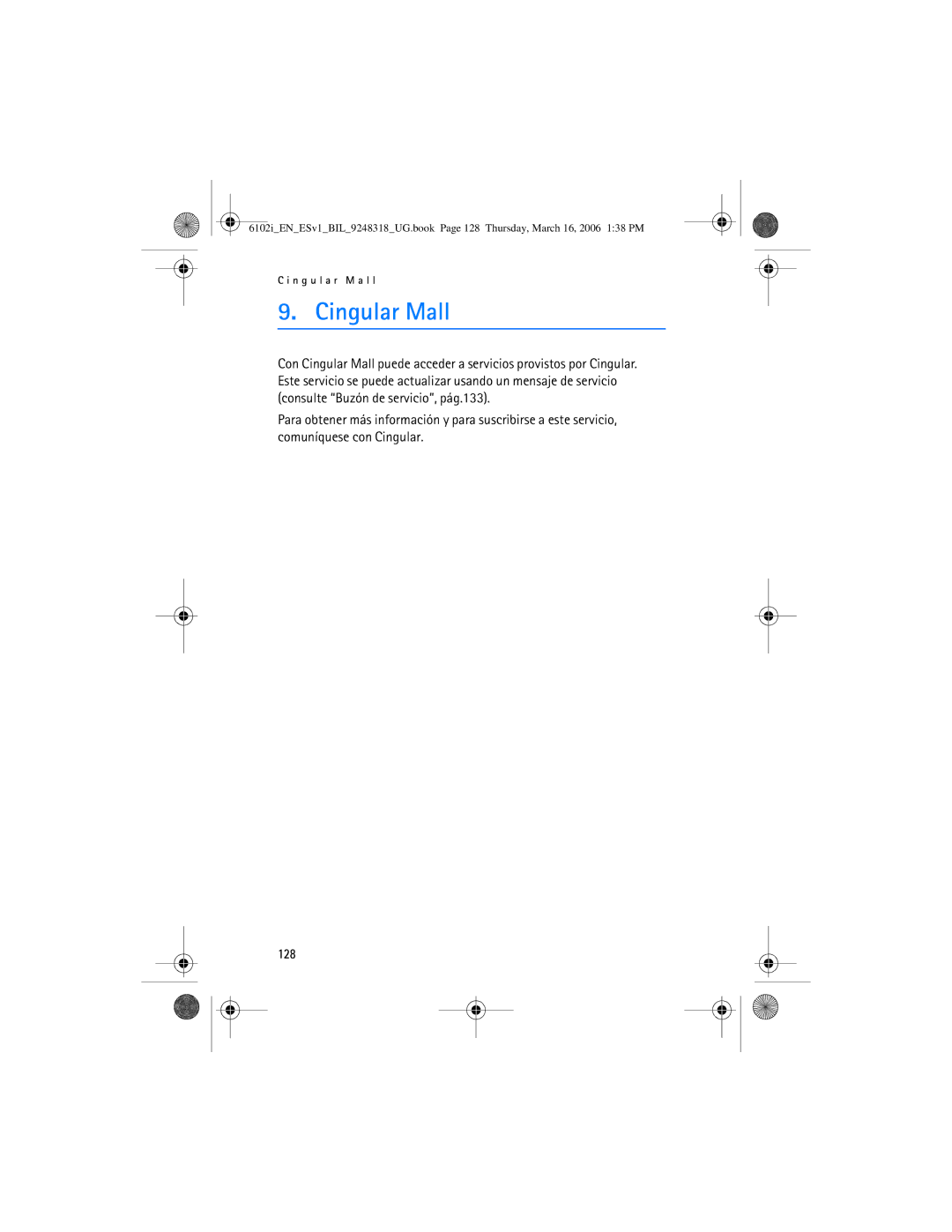 Nokia 6102i manual Cingular Mall, 128 