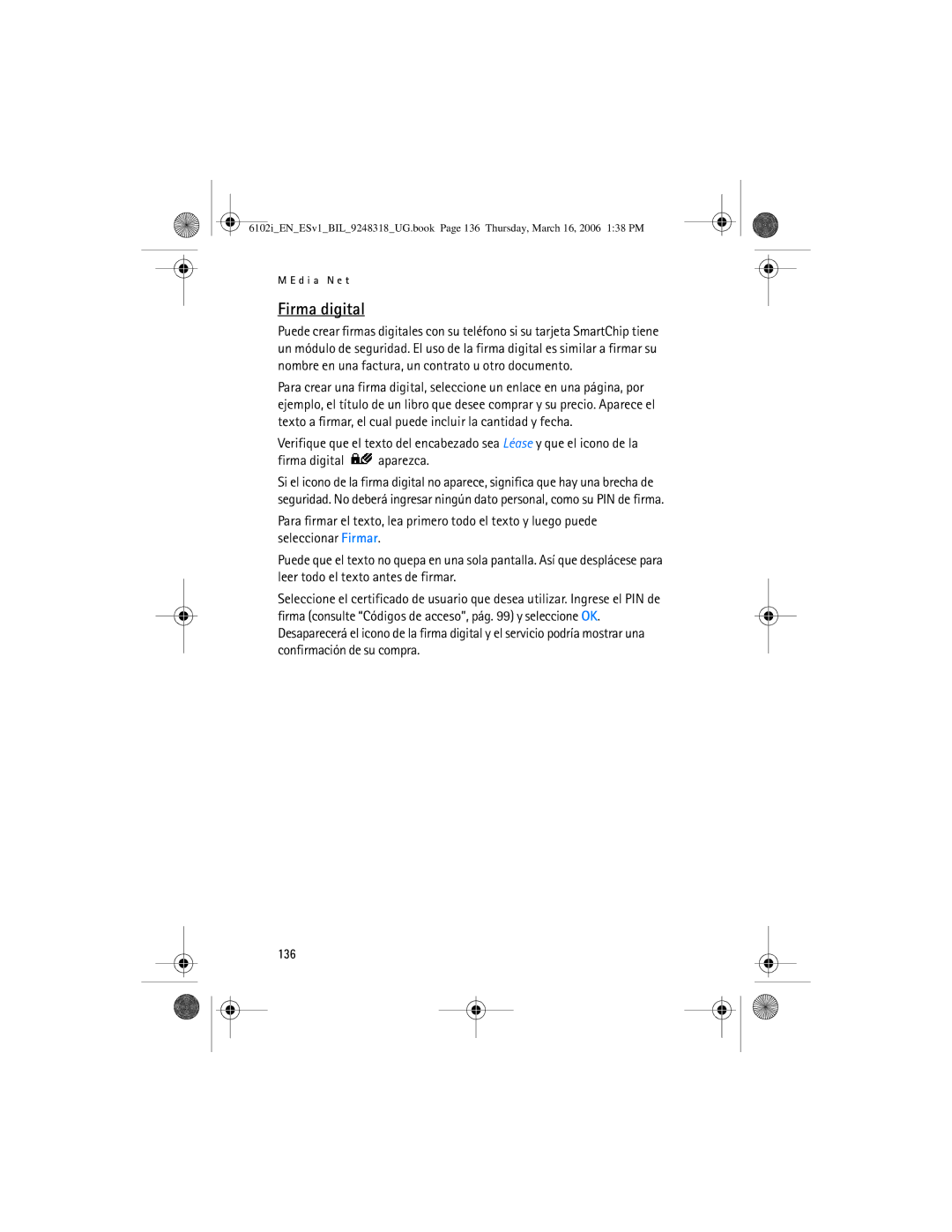Nokia 6102i manual Firma digital, 136 