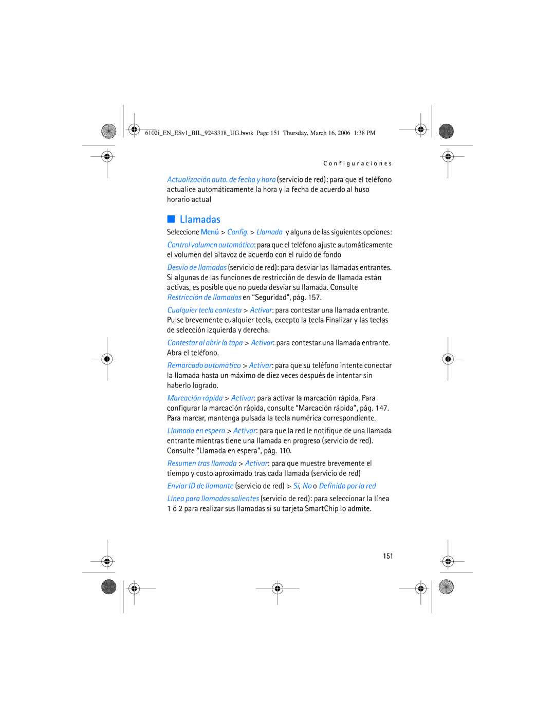 Nokia 6102i manual Llamadas, 151 