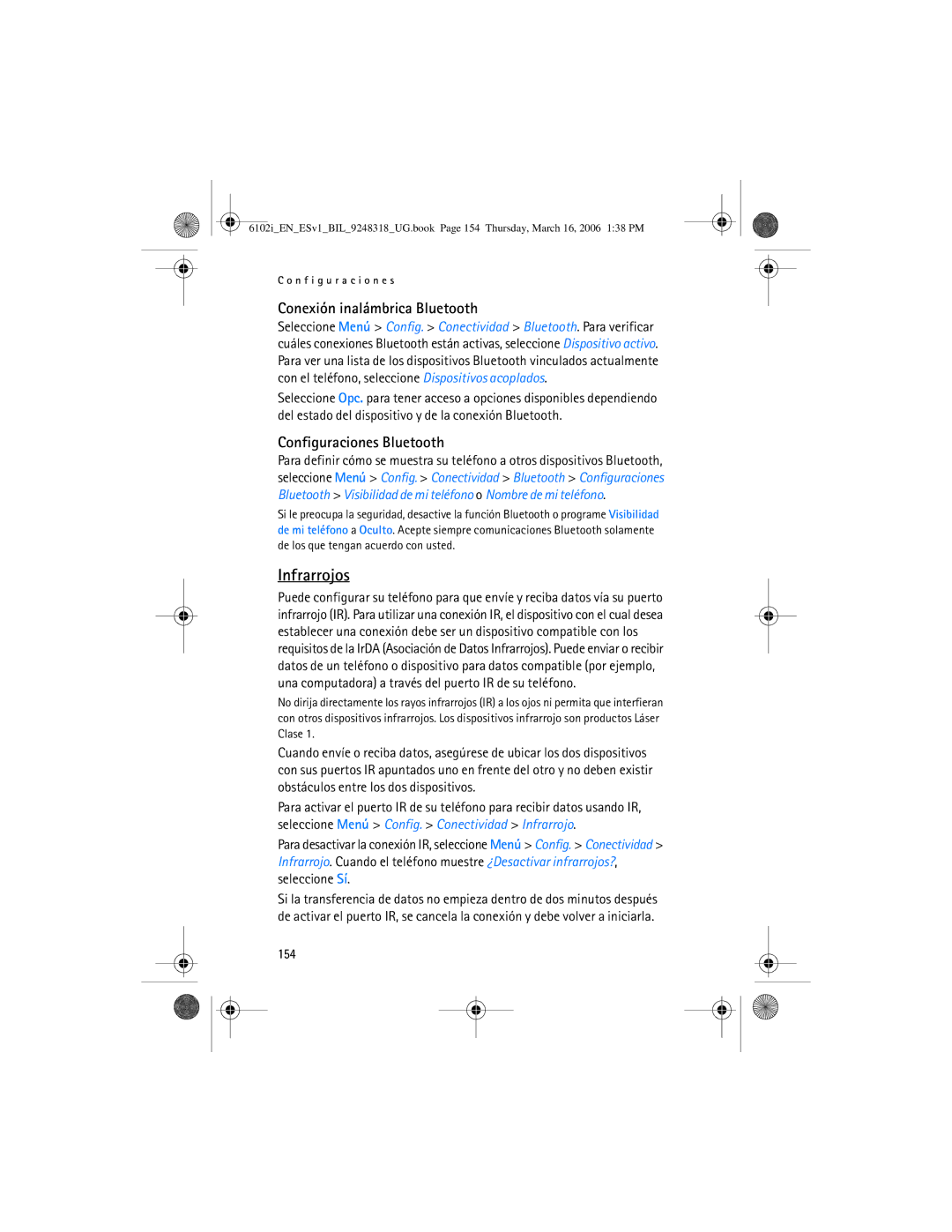 Nokia 6102i manual Infrarrojos, 154 