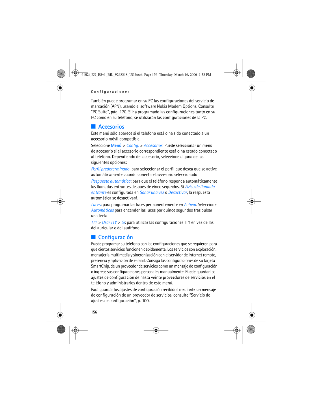 Nokia 6102i manual Configuración, 156 