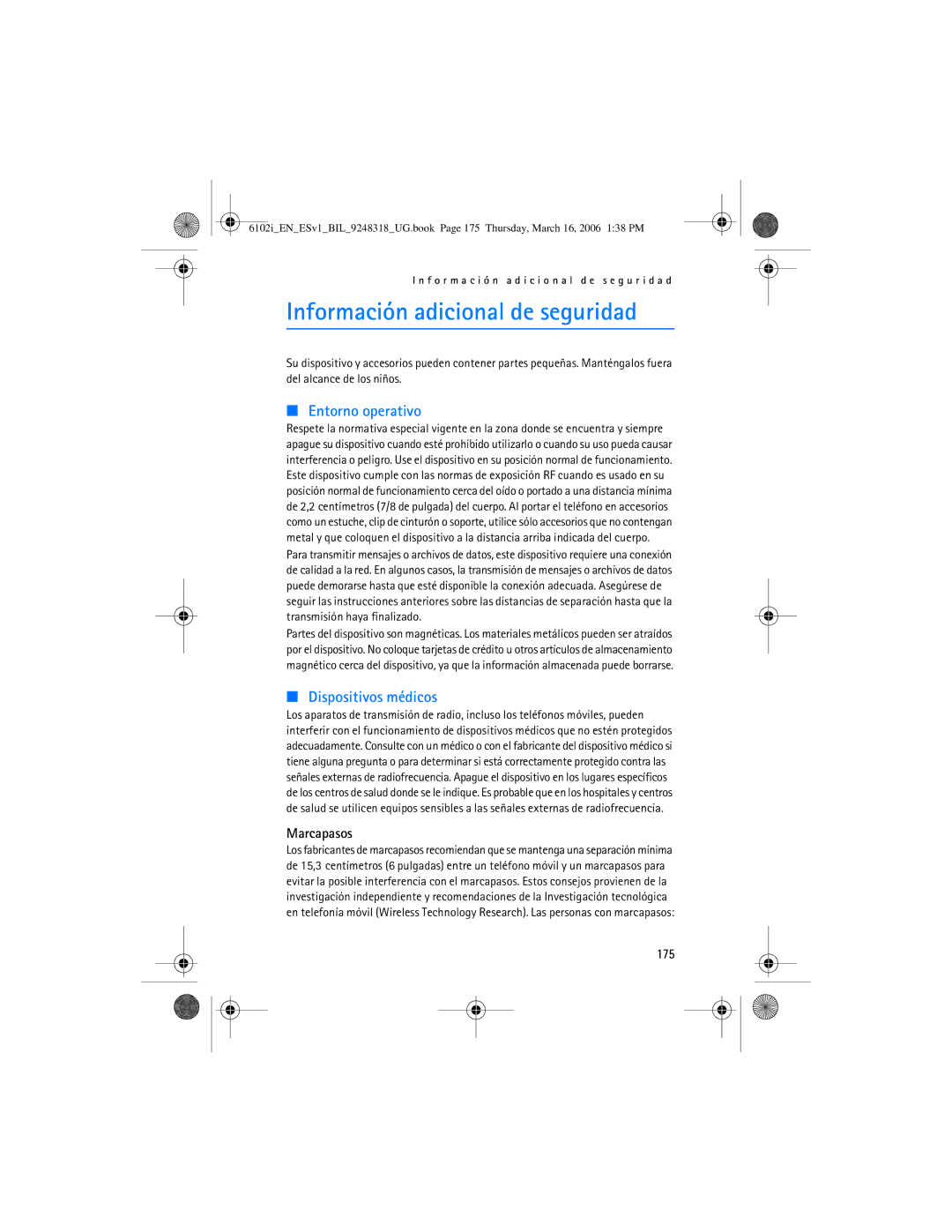 Nokia 6102i manual Información adicional de seguridad, Marcapasos, 175 