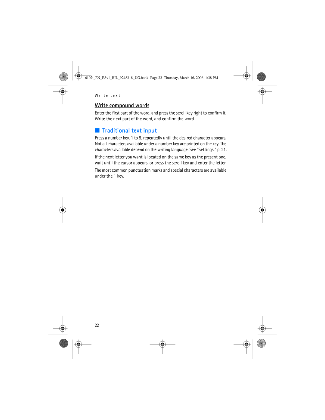 Nokia 6102i manual Traditional text input, Write compound words 