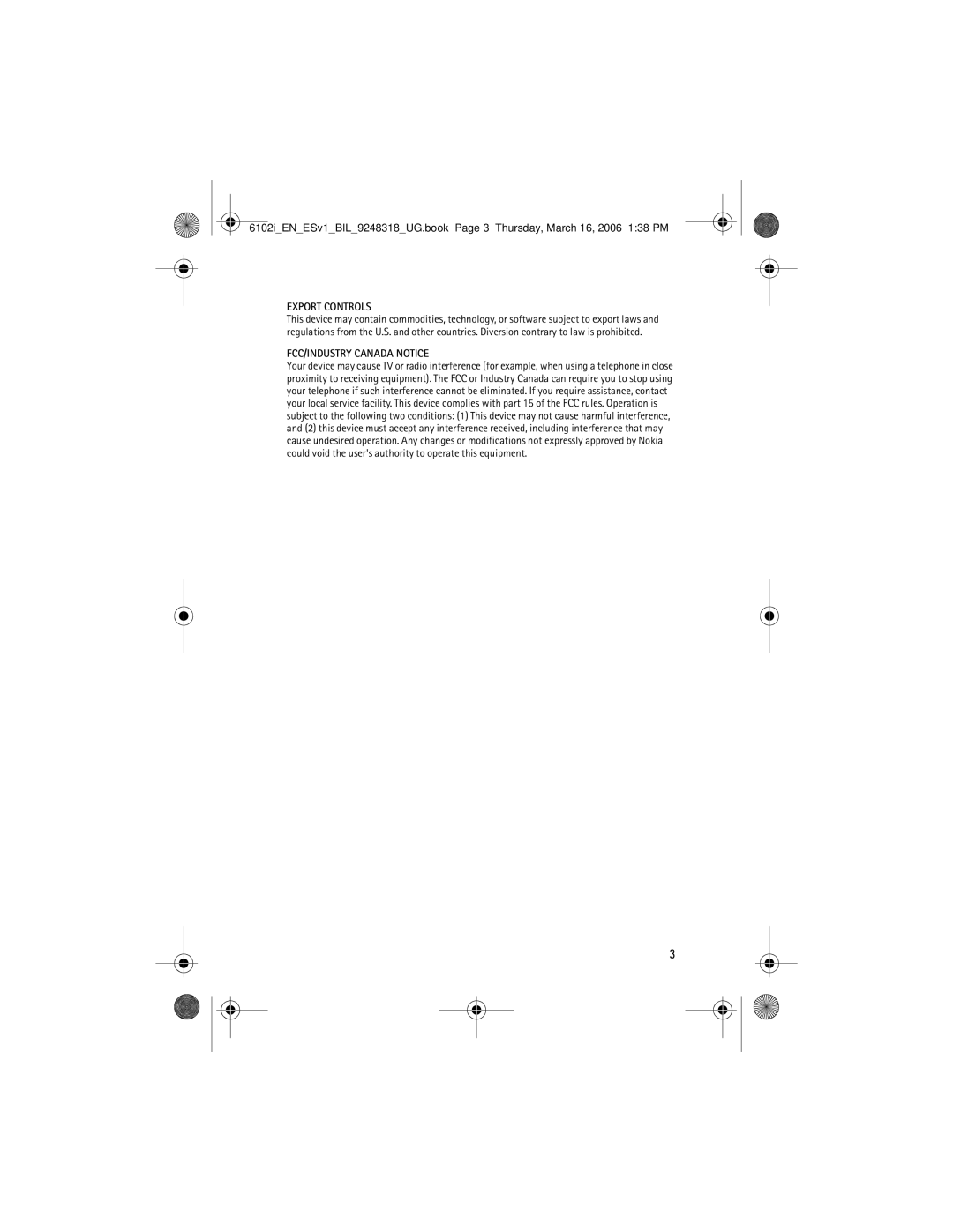 Nokia 6102i manual Export Controls 