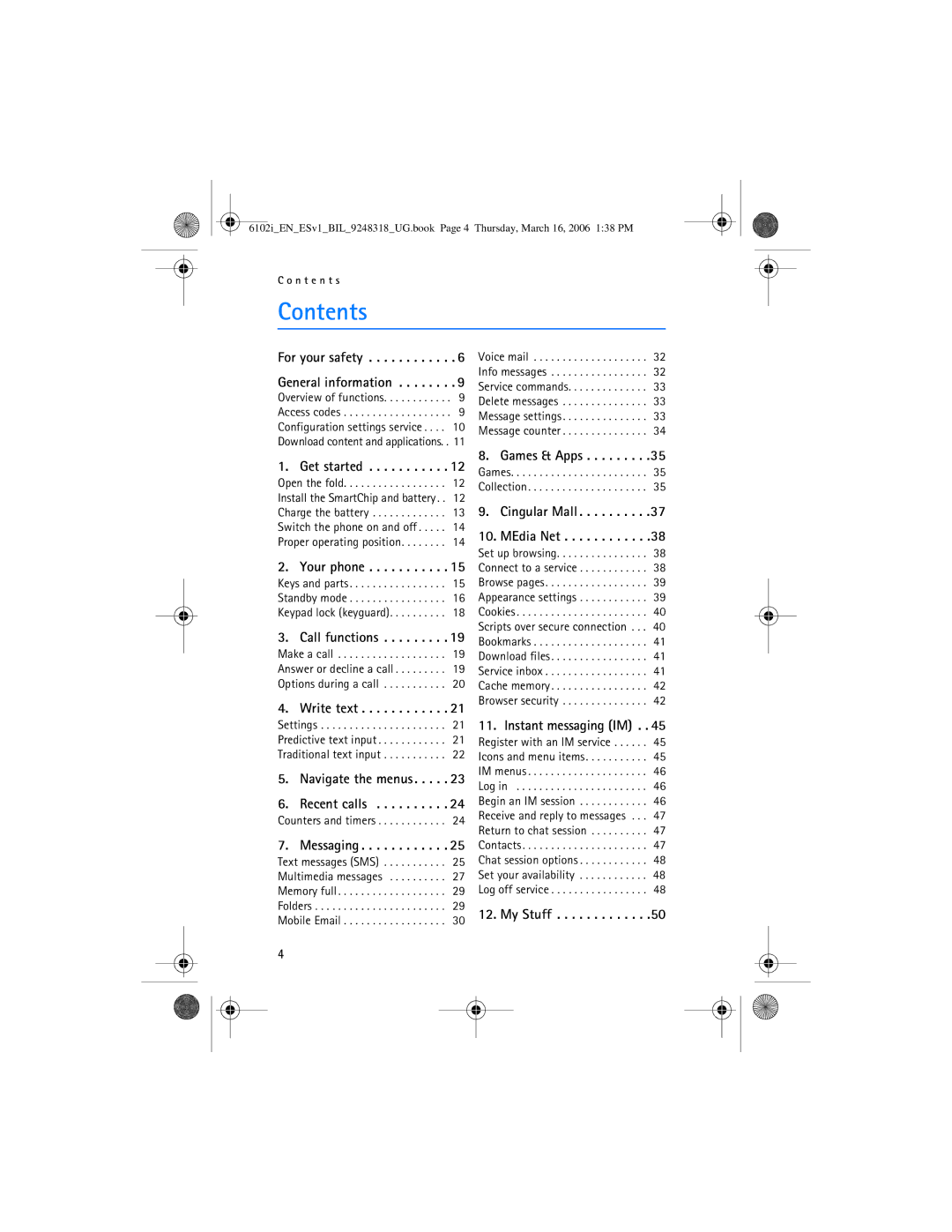 Nokia 6102i manual Contents 