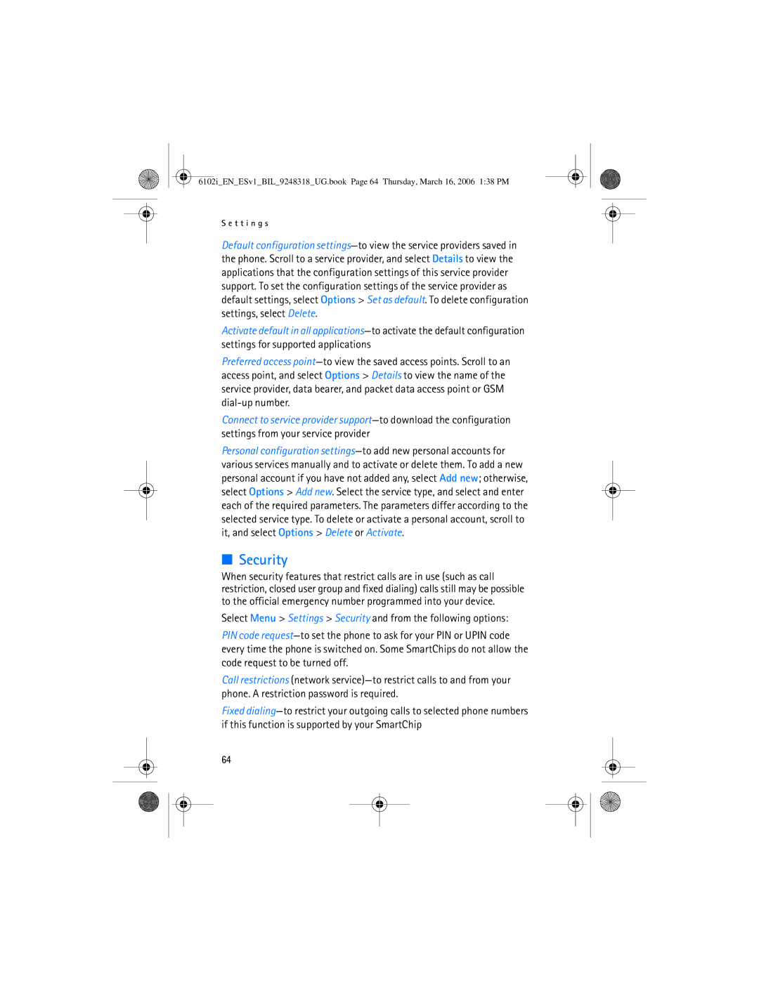 Nokia 6102i manual Security 