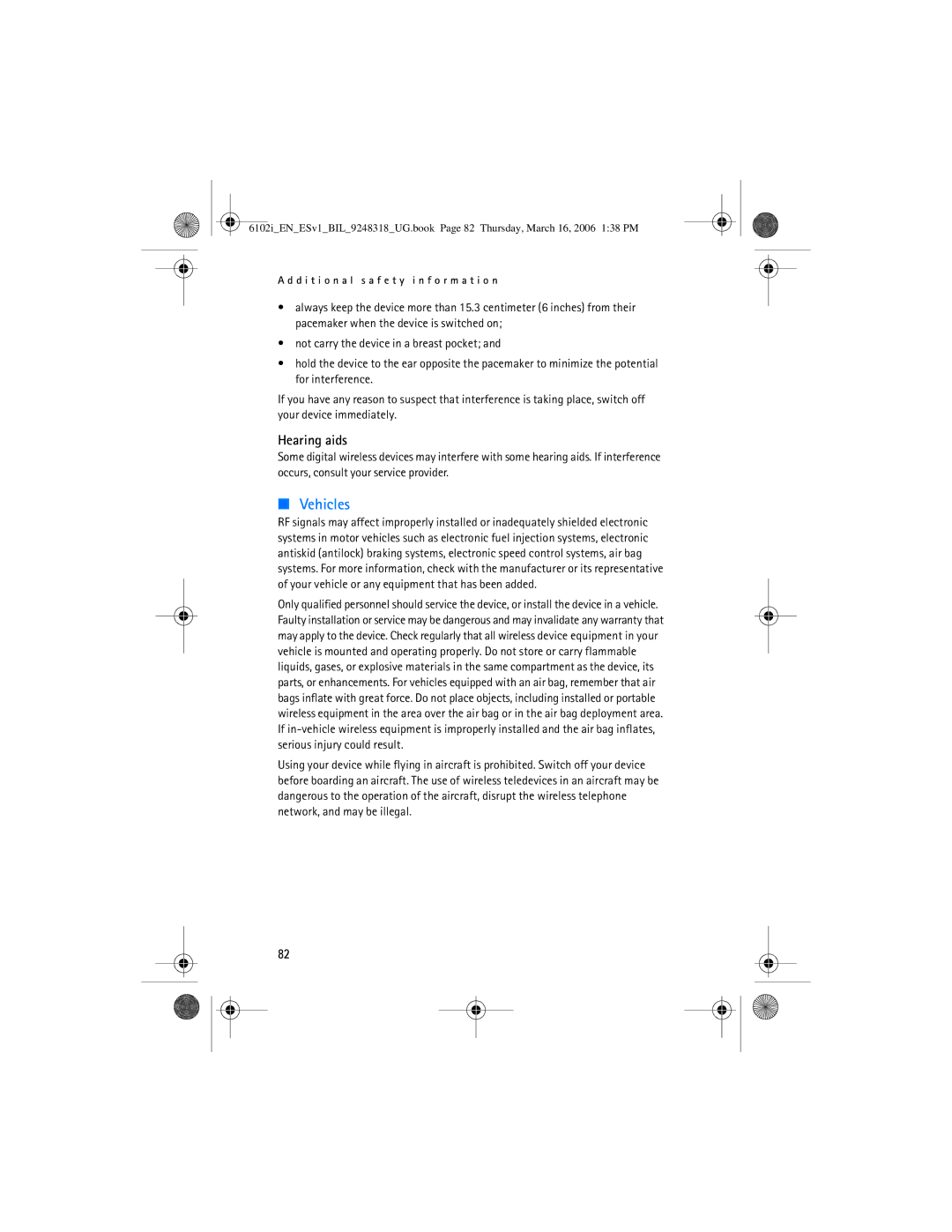 Nokia 6102i manual Vehicles, Hearing aids 